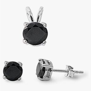 Sterling Silver & Black/onyx CZ Earrings & Necklace Charm/pendant Set